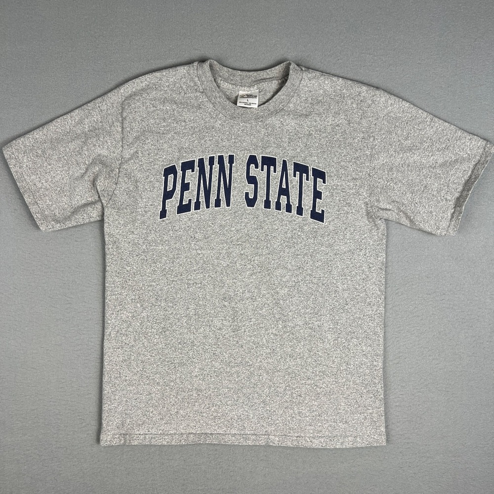 Y2K‎ Penn State T Shirt Fits Medium Gray Spellout 2000s Cotton Exchange USA